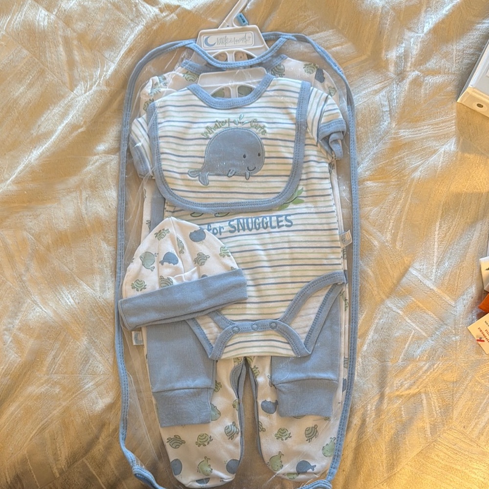 Little Me Baby Dinosaur Outfit Set - Blue and White
